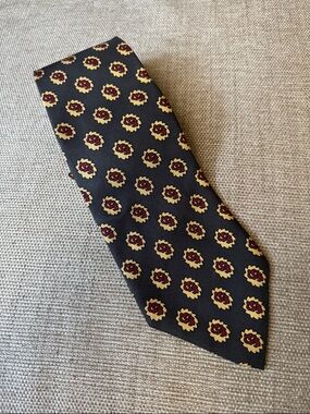Vintage Polo by Ralph Lauren Grey Silk Tie with Gold and Burgundy Medallions